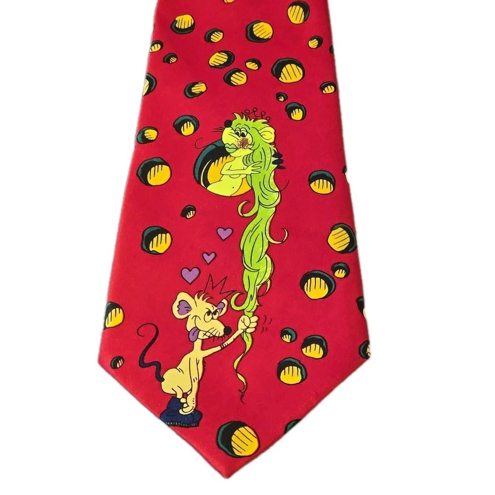 Vintage Dr. Seuss The Grinch Christmas Tie Men's Red Silk Holiday Necktie
